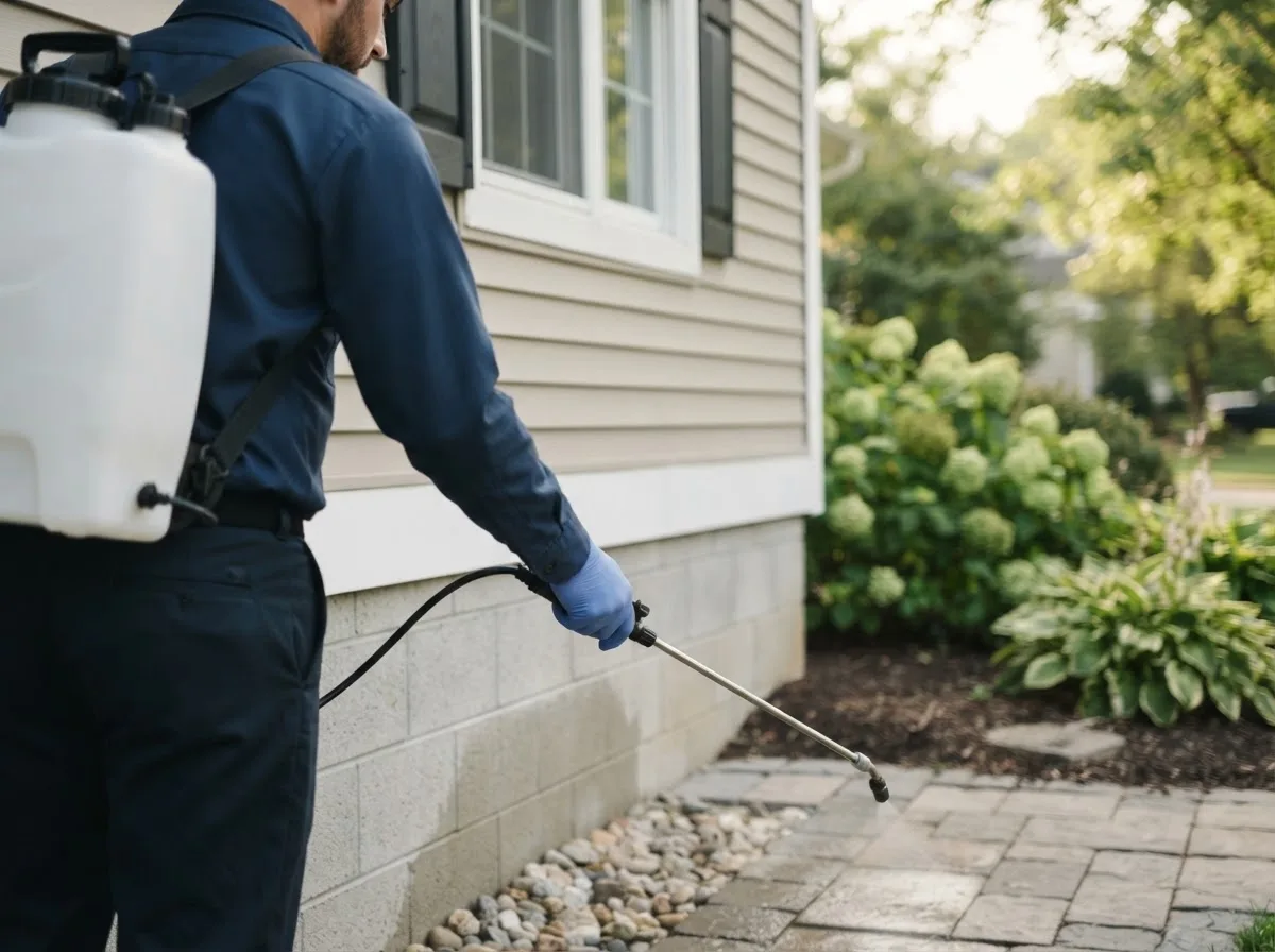 Pest control technician inspecting a home in New Lenox, IL